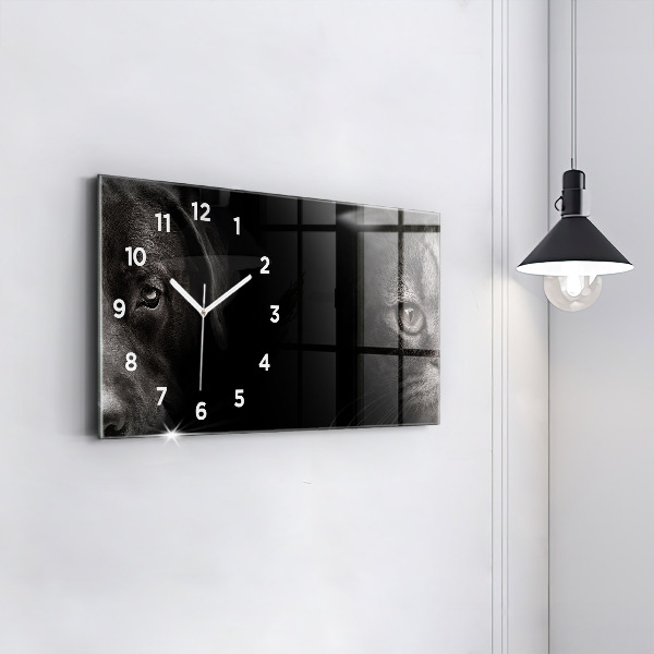 Ceas orizontale de perete din sticlă Câine și pisică scoțian