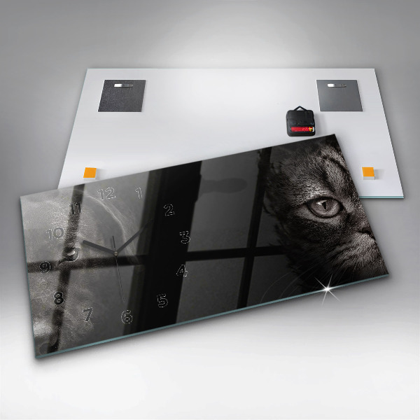 Ceas orizontale de perete din sticlă Câine și pisică scoțian