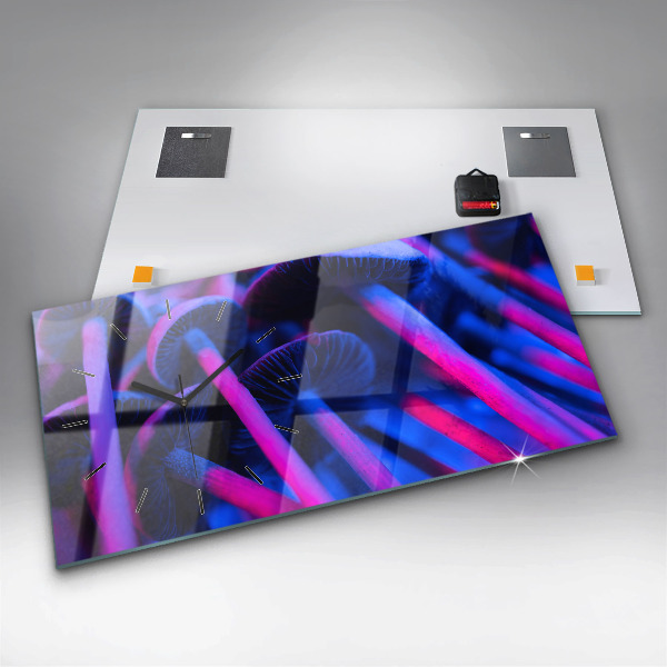 Ceas orizontale de perete din sticlă Ciuperci colorate magice