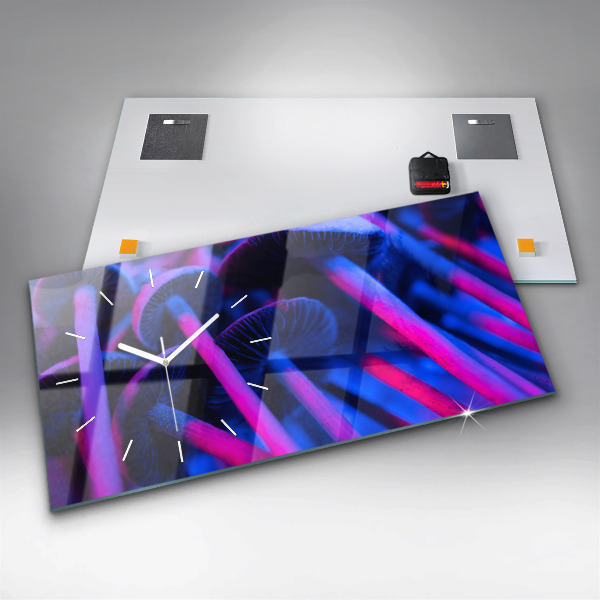 Ceas orizontale de perete din sticlă Ciuperci colorate magice