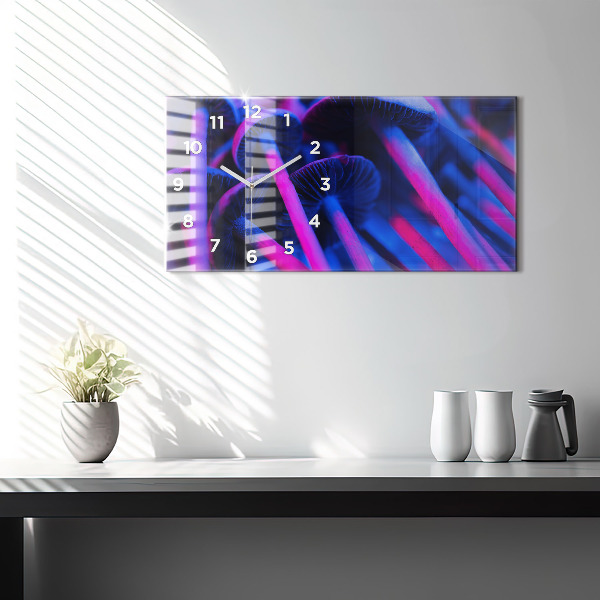 Ceas orizontale de perete din sticlă Ciuperci colorate magice