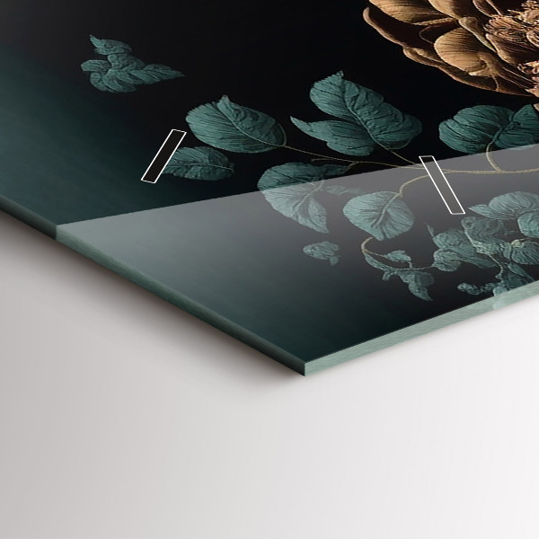 Ceas orizontale de perete din sticlă Floare și fluturi aurii