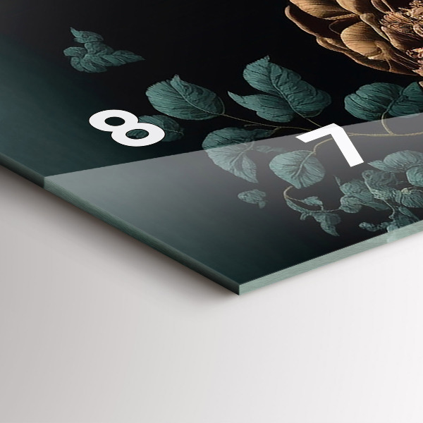 Ceas orizontale de perete din sticlă Floare și fluturi aurii