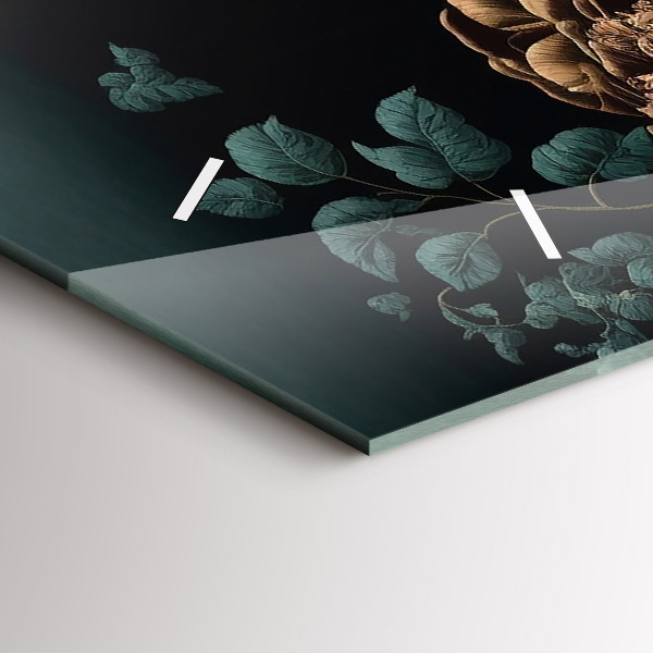 Ceas orizontale de perete din sticlă Floare și fluturi aurii