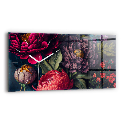 Ceas orizontale de perete din sticlă Buchet de flori vintage