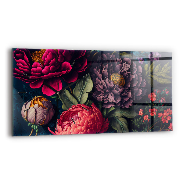 Ceas orizontale de perete din sticlă Buchet de flori vintage