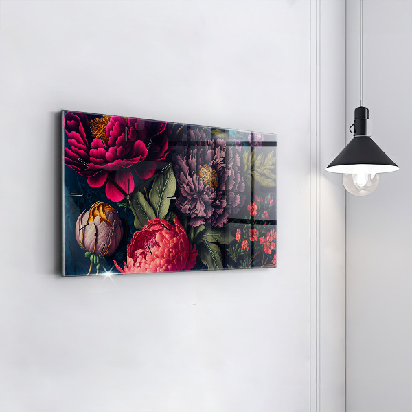 Ceas orizontale de perete din sticlă Buchet de flori vintage