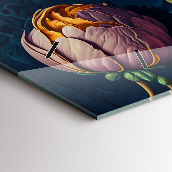 Ceas orizontale de perete din sticlă Buchet de flori vintage