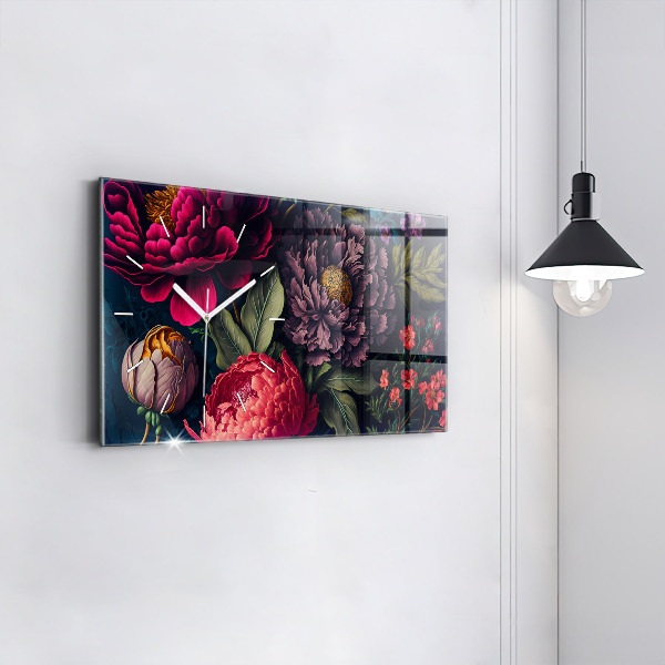 Ceas orizontale de perete din sticlă Buchet de flori vintage