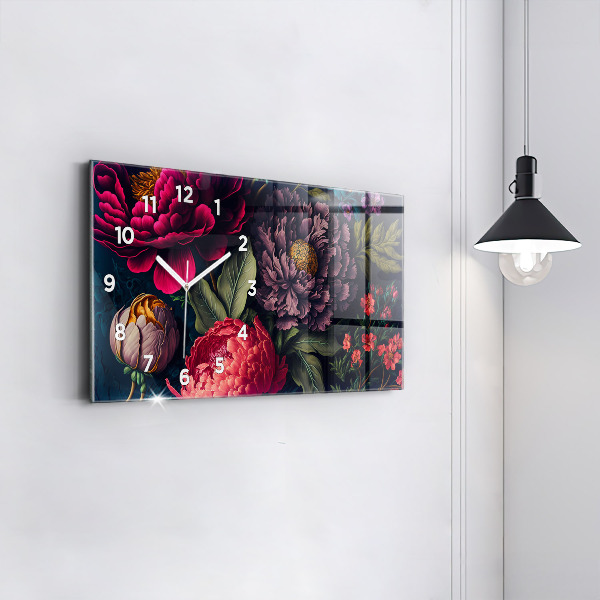 Ceas orizontale de perete din sticlă Buchet de flori vintage