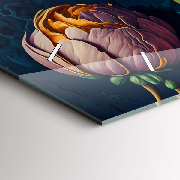 Ceas orizontale de perete din sticlă Buchet de flori vintage