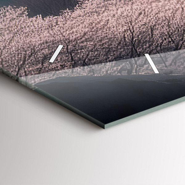 Ceas orizontale de perete din sticlă Turnul cu flori de cireș din Asia