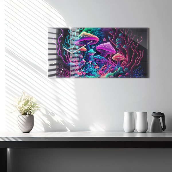 Ceas orizontale de perete din sticlă Ciuperci de neon