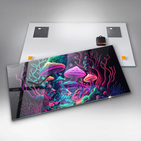 Ceas orizontale de perete din sticlă Ciuperci de neon