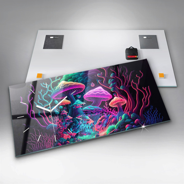 Ceas orizontale de perete din sticlă Ciuperci de neon