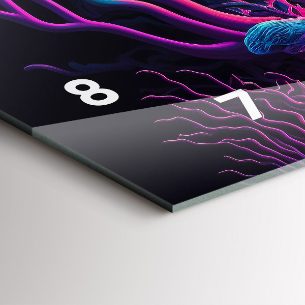 Ceas orizontale de perete din sticlă Ciuperci de neon