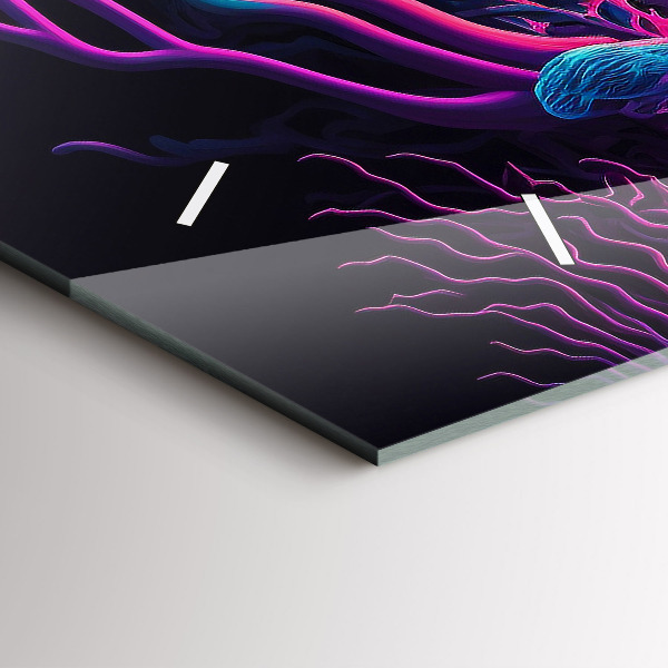 Ceas orizontale de perete din sticlă Ciuperci de neon