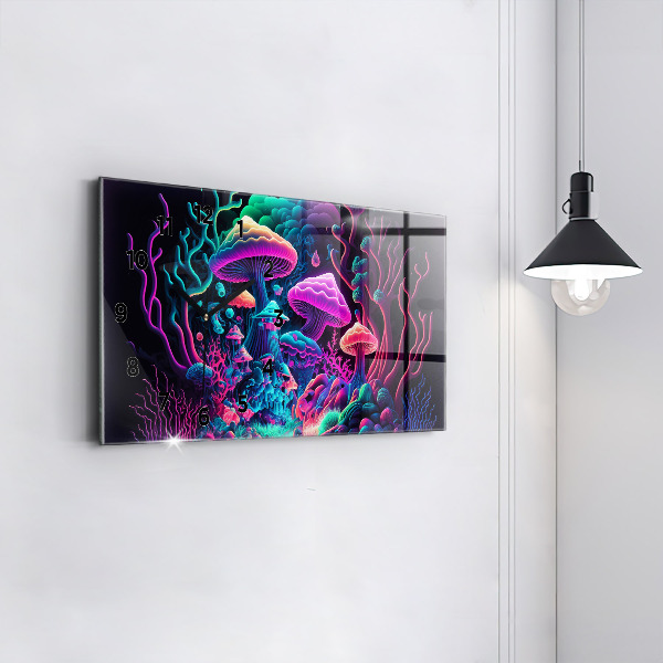 Ceas orizontale de perete din sticlă Ciuperci de neon