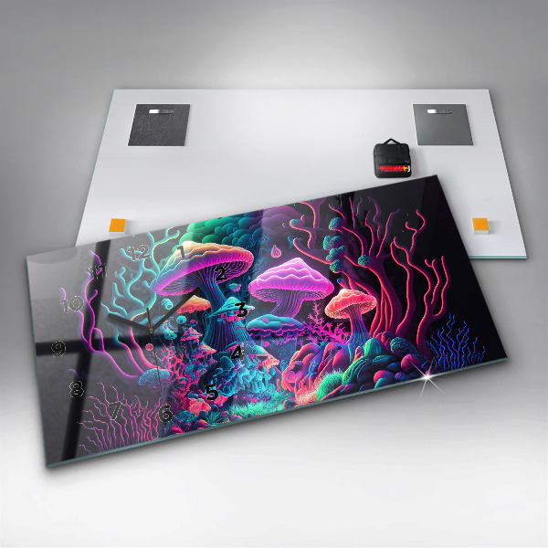 Ceas orizontale de perete din sticlă Ciuperci de neon