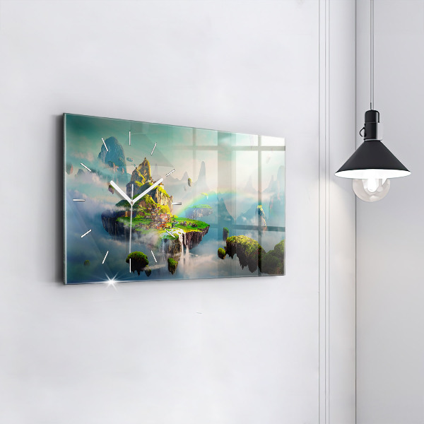 Ceas orizontale de perete din sticlă Scene fantastice în stil chinezesc