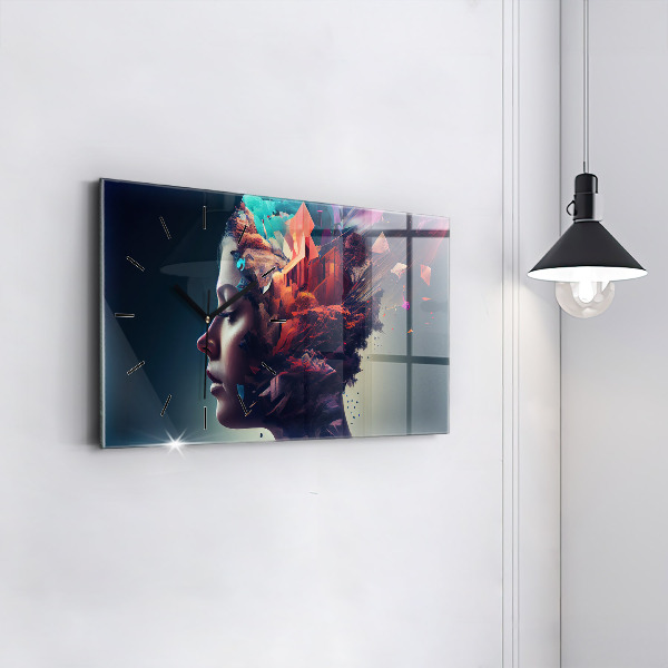 Ceas orizontale de perete din sticlă Femeie abstractă de emoții