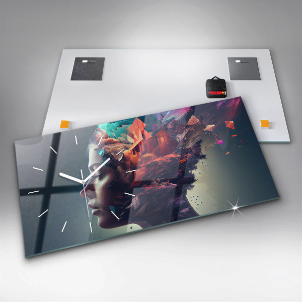 Ceas orizontale de perete din sticlă Femeie abstractă de emoții