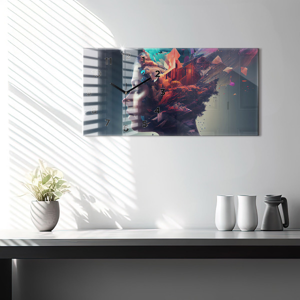 Ceas orizontale de perete din sticlă Femeie abstractă de emoții