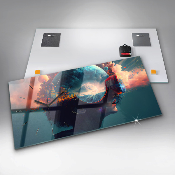 Ceas orizontale de perete din sticlă Lume virtuală futuristă