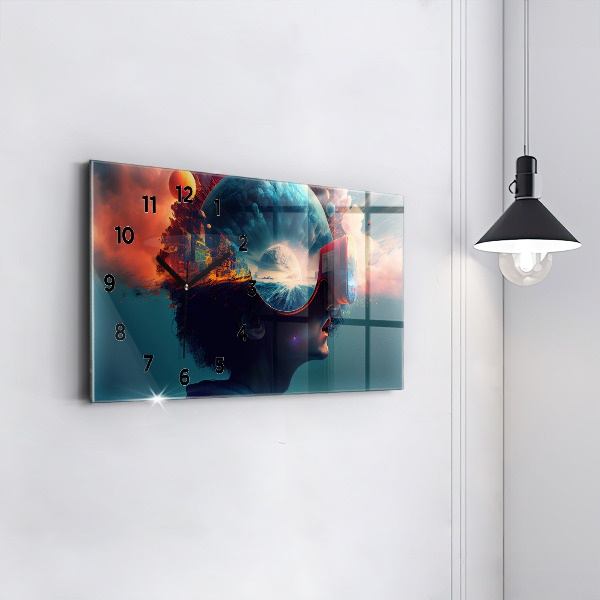 Ceas orizontale de perete din sticlă Lume virtuală futuristă