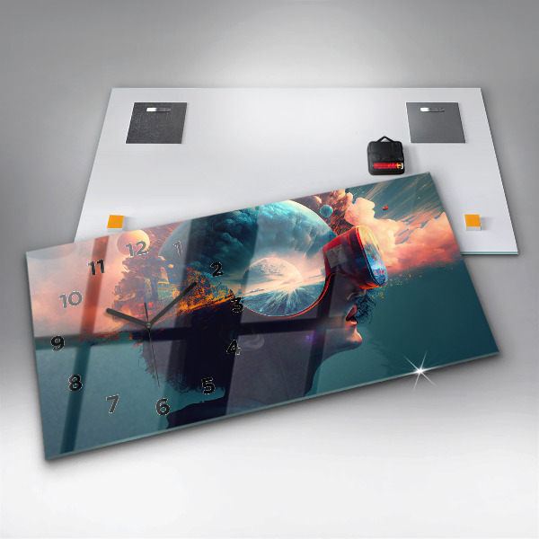Ceas orizontale de perete din sticlă Lume virtuală futuristă