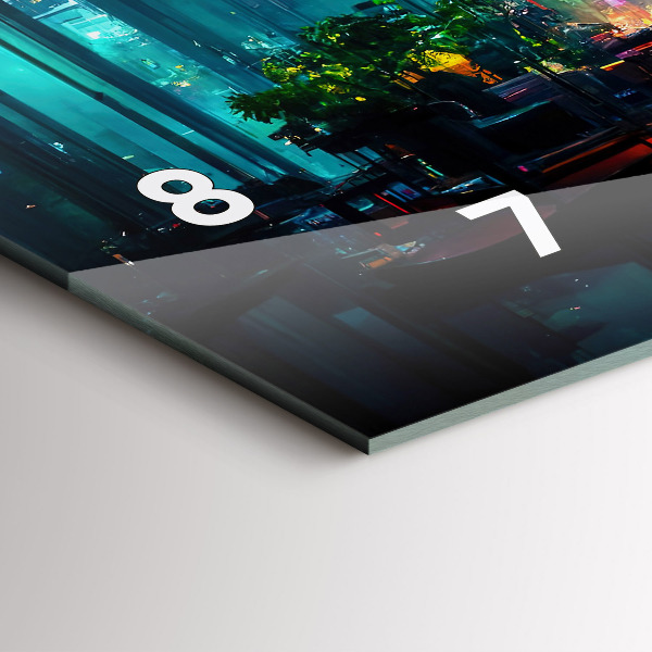 Ceas orizontale de perete din sticlă Un oraș în stil cyberpunk