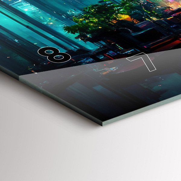Ceas orizontale de perete din sticlă Un oraș în stil cyberpunk