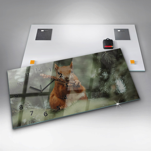Ceas orizontale de perete din sticlă Veveriță și natură sălbatică