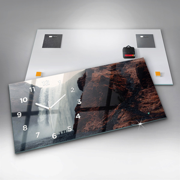 Ceas orizontale de perete din sticlă Cascada Islanda Peisaj