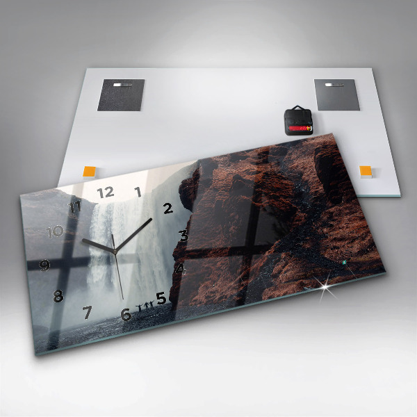 Ceas orizontale de perete din sticlă Cascada Islanda Peisaj