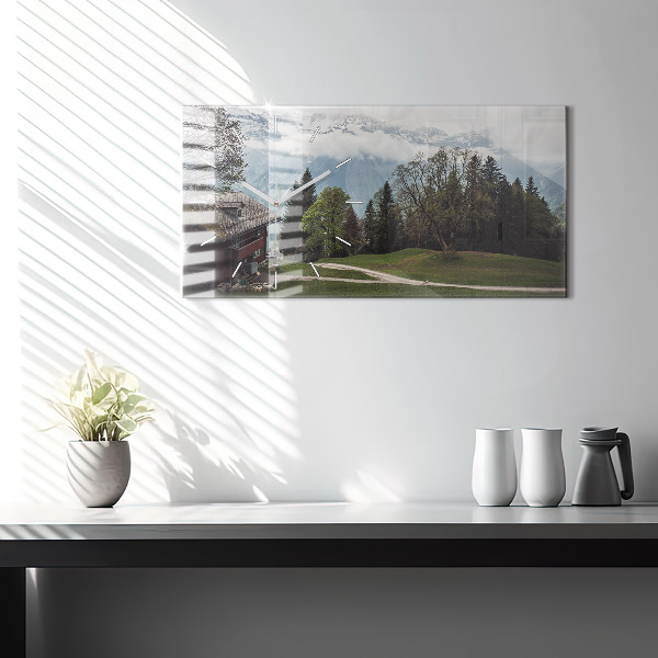 Ceas orizontale de perete din sticlă Vedere la munte