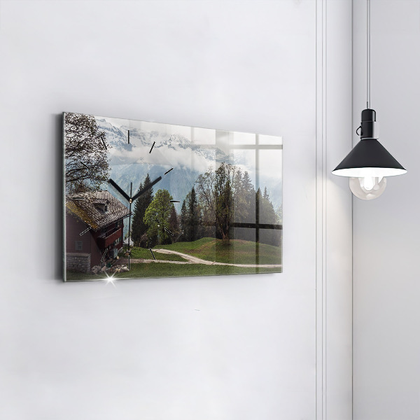 Ceas orizontale de perete din sticlă Vedere la munte