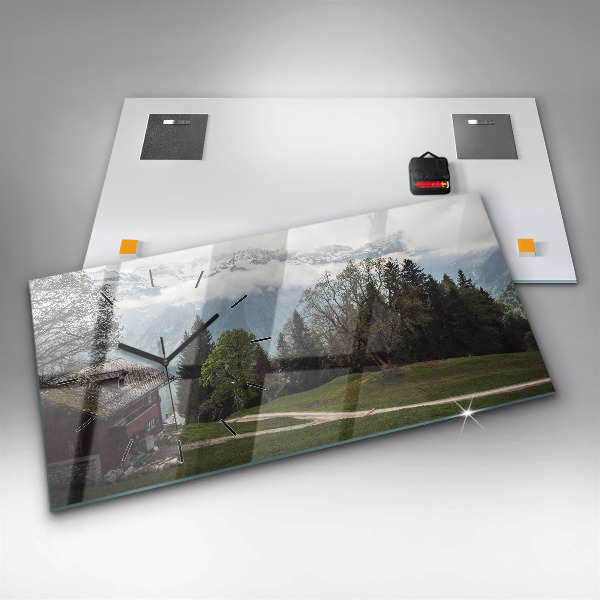 Ceas orizontale de perete din sticlă Vedere la munte