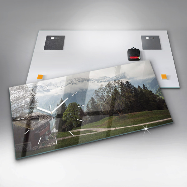 Ceas orizontale de perete din sticlă Vedere la munte