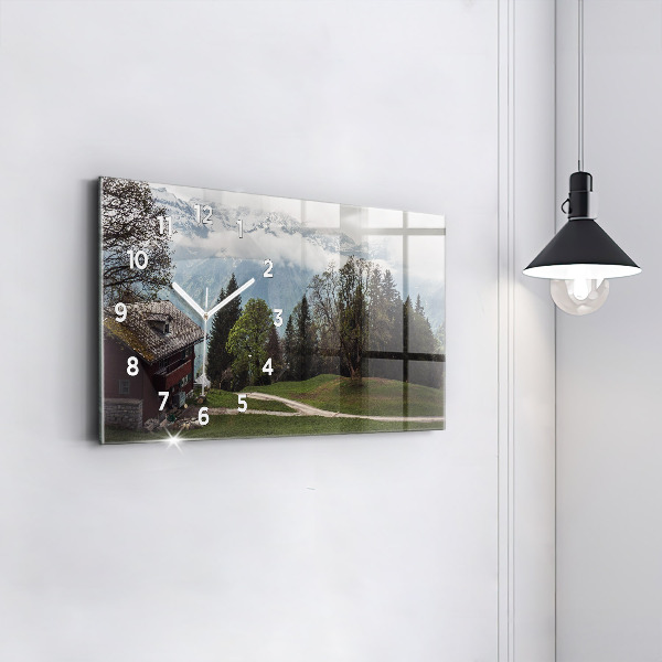 Ceas orizontale de perete din sticlă Vedere la munte