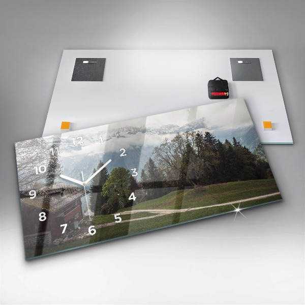 Ceas orizontale de perete din sticlă Vedere la munte