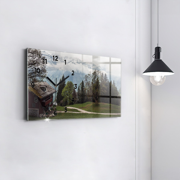 Ceas orizontale de perete din sticlă Vedere la munte