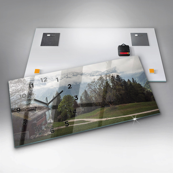 Ceas orizontale de perete din sticlă Vedere la munte