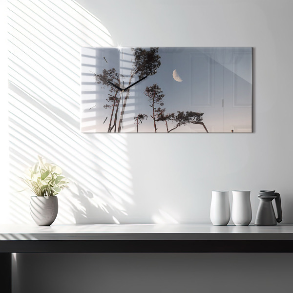 Ceas orizontale de perete din sticlă Semiluna și copaci