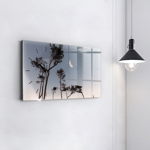 Ceas orizontale de perete din sticlă Semiluna și copaci