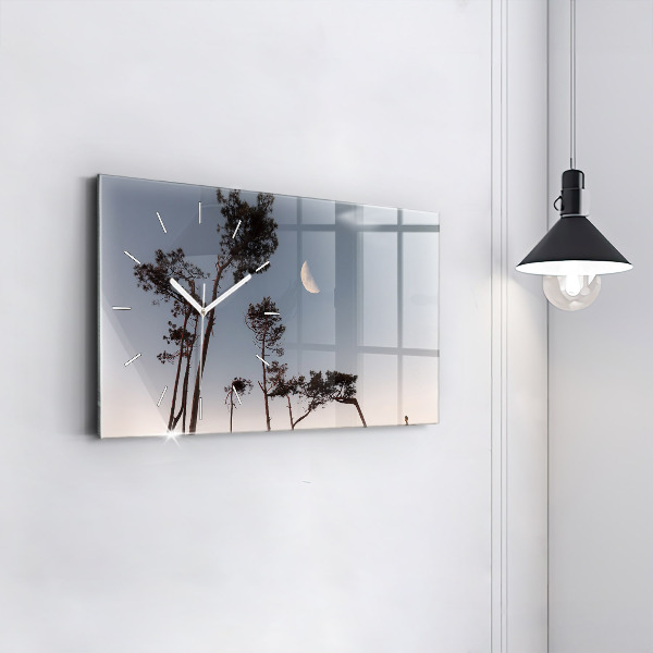 Ceas orizontale de perete din sticlă Semiluna și copaci