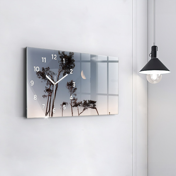 Ceas orizontale de perete din sticlă Semiluna și copaci