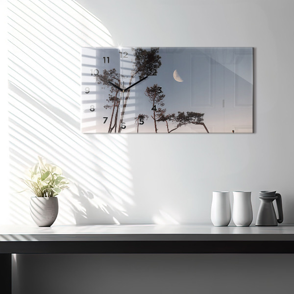 Ceas orizontale de perete din sticlă Semiluna și copaci