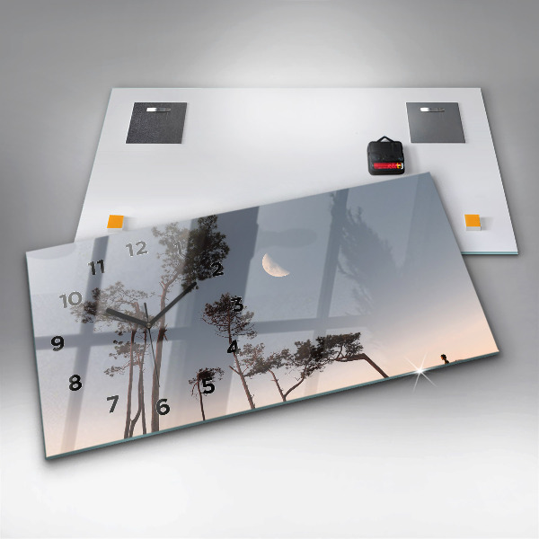 Ceas orizontale de perete din sticlă Semiluna și copaci