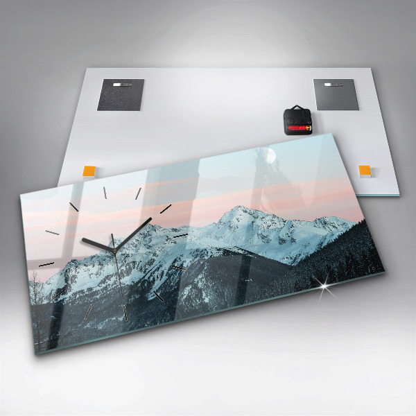 Ceas orizontale de perete din sticlă Lanț muntos iarna